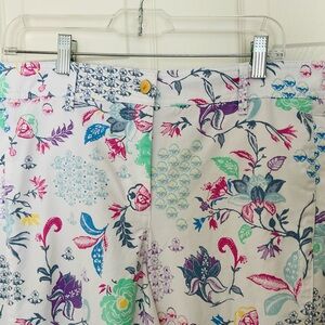 Talbots White Floral Cropped Pants 14P Cotton Blend